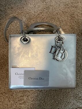 Dior Silver Lady Dior Satchel with Signature Charms